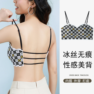 美背内衣带胸垫聚拢少女文胸性感露背裹胸吊带打底防走光内搭夏薄