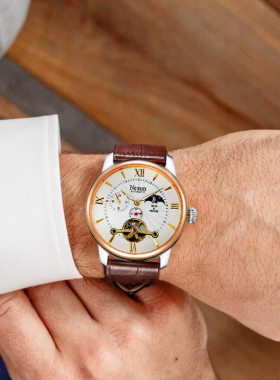 男士腕表尼尚真皮夜光休闲男生表