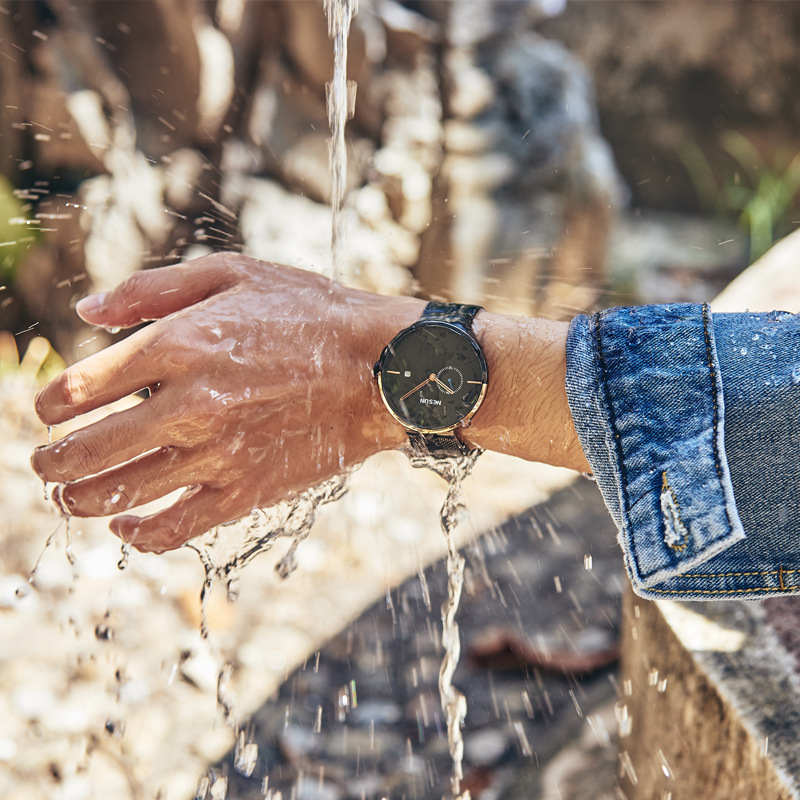 男表防水手表尼尚商务时尚钢带表