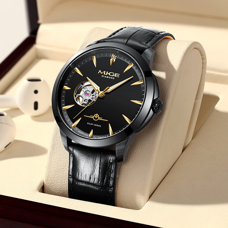 米格表mige飞行员系列男士机械手表镂空腕表潮流商务运动皮带男表