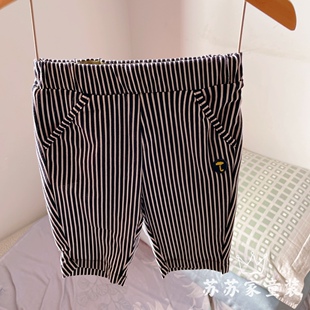夏季男童宝宝条纹柔软梭织棉帅气绅士蓝色儿童中小童短裤子五分裤