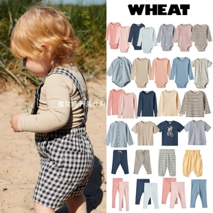 7折丹麦 Wheat 24SS男女宝宝有机棉长袖包屁衣短袖上衣打底裤长裤