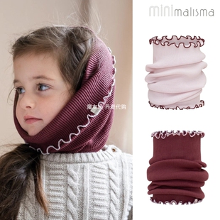 9折丹麦 Minimalisma 秋冬儿童宝宝美利奴羊毛保暖花边头套围脖