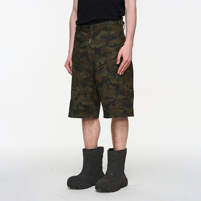 机车线条肌理格纹迷彩短裤