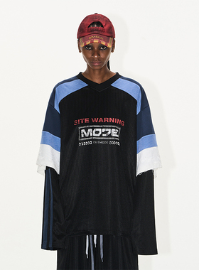 EXITMODE BY BLINDNOPLAN 25SS 拼色肌理印花假两件球衣丝网印T恤