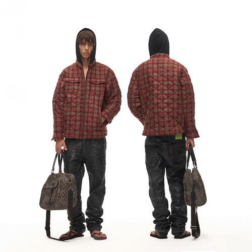EXITMODE格纹夹克衬衫连帽棉服