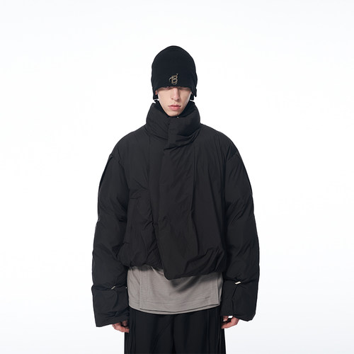 不规则印花logo短款羽绒棉服