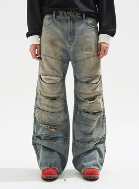EXITMODE BY BLINDNOPLAN 25AW层次分割水洗做脏牛仔裤破洞宽松