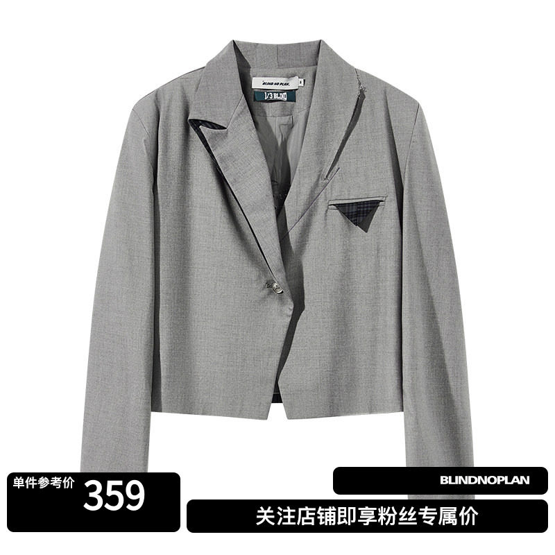 BLINDNOPLAN 多层不对称消失领口短款西服宽松高级感休闲外套