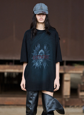 EXITMODE BY BLINDNOPLAN 24SS 生物鱼水洗做旧裂纹印花短袖T恤