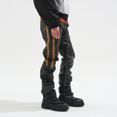 BLINDNOPLAN 25AW EXITMODE 撞色拼条机车做旧皮裤