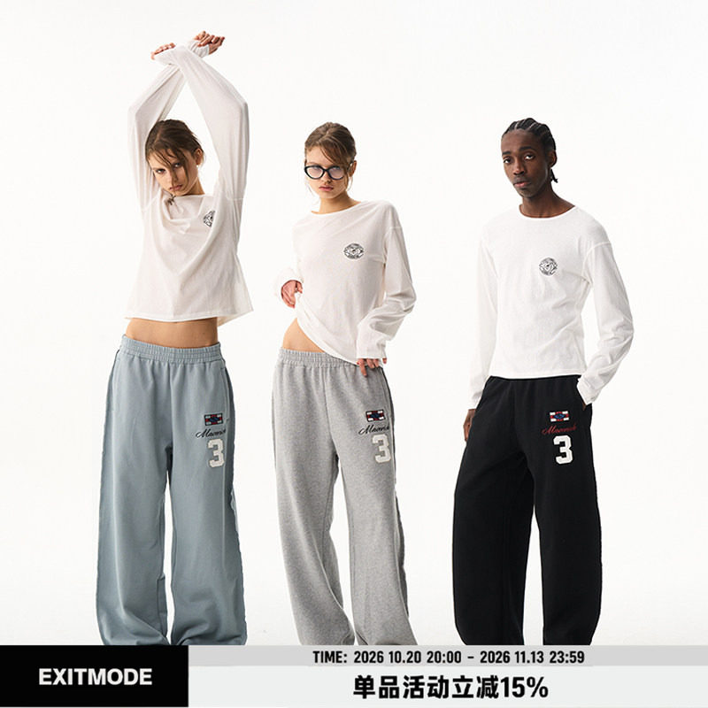 EXITMODE 26SS 男女同款巨好看卫裤美式多色宽松运动刺绣休闲裤
