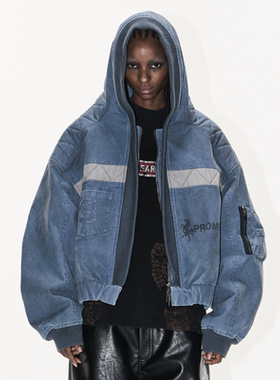 EXITMODE BY BLINDNOPLAN 25AW水洗做旧廓形工装MA1连帽夹克外套