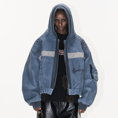 EXITMODE BY BLINDNOPLAN 25AW水洗做旧廓形工装MA1连帽夹克外套