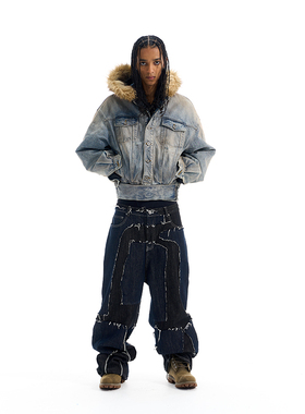 EXITMODE BY BLINDNOPLAN 25AW 毛边拼接remake原牛牛仔裤