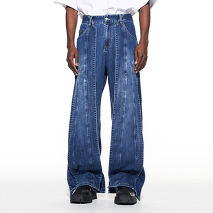 立体裁剪拼接牛仔裤 BLINDNOPLAN 洗水宽松直筒休闲裤 明星同款
