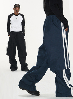 EXITMODE BY BLINDNOPLAN 25SS 假两件双层撞色拼接宽松运动长裤