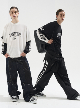 EXITMODE BY BLINDNOPLAN 25AW假两件斑驳印花美式拼接长袖T恤