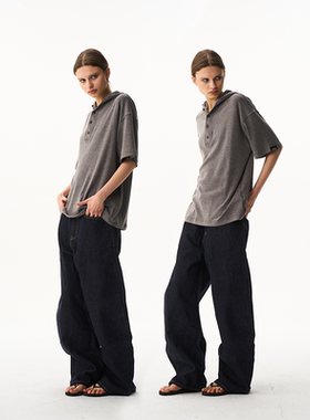 BLINDNOPLAN26SS【basic系列】纯色连帽polo宽松休闲百搭短袖T恤