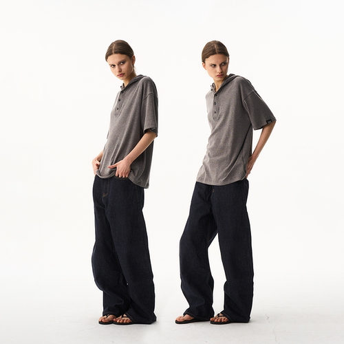 BLINDNOPLAN26SS【basic系列】纯色连帽polo宽松休闲百搭短袖T恤