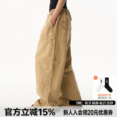 EXITMODE26SS战马刺绣水洗伐木美式宽松休闲男女同款工装Baggy裤