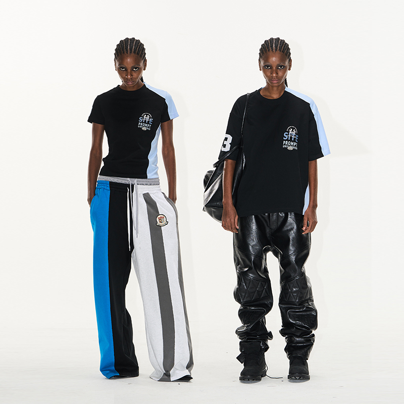 EXITMODE BY BLINDNOPLAN 25SS 毛边撞色拼接运动T恤短袖丝网印