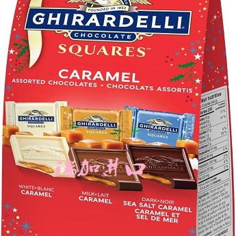 包邮加拿大GHIRARDELLI焦糖夹心巧克力块什锦组合装244克三种口味