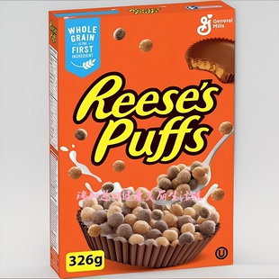 包邮加拿大Reese's里斯花生酱全麦巧克力泡芙早餐麦片球326G*2盒