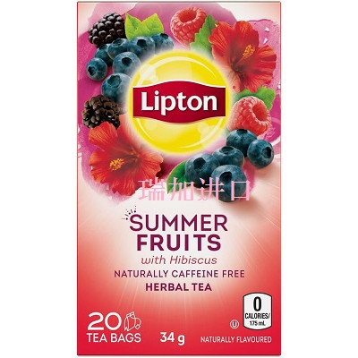 包邮加拿大Lipton立顿水果花草茶34克*2盒草莓树莓百香果芙蓉花