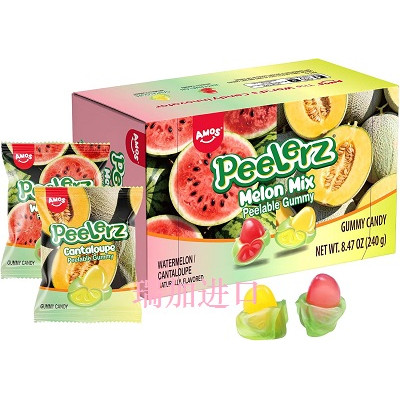 包邮加拿大Amos Peelerz可剥皮迷你软糖西瓜哈密瓜240g含独立小包