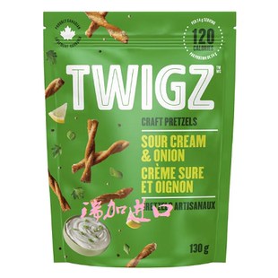 新品包邮加拿大Twigz PRETZELS手工扭结小枝饼干奶油洋葱130G*3包