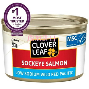 包邮加拿大CLOVER LEAF太平洋野生红鲑鱼罐头低盐213g*2罐欧米伽3