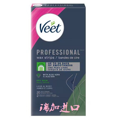 包邮加拿大Veet Easy-Gel易凝胶腿部+身体蜡条20支+2条湿巾芦荟胶