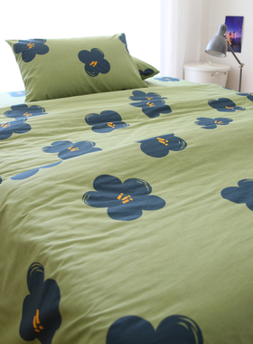 绿色的花床单单件纯棉布简约素雅大花1.2米1.8床单人双人全棉床笠