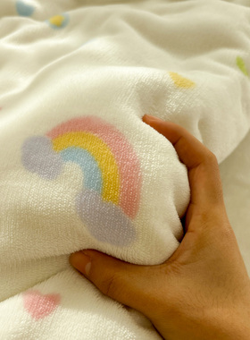 牛奶绒小彩虹床单单件秋冬季加厚法兰绒单双人被套床笠可配四件套