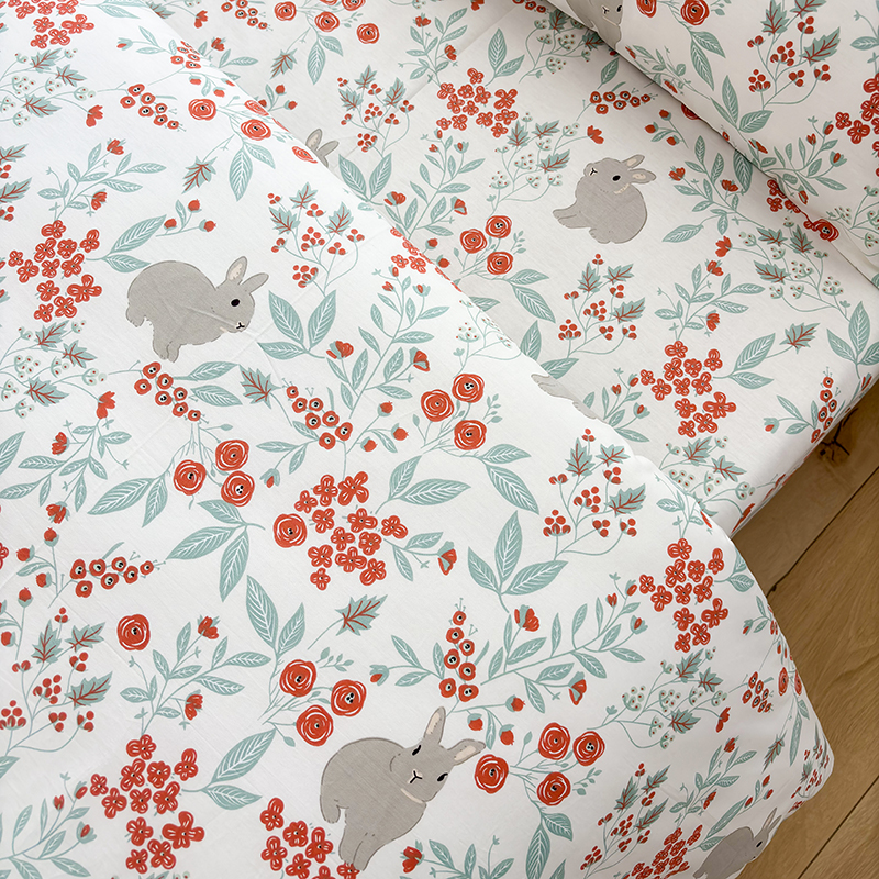 唐朝一只鱼全棉花兔田园风被套