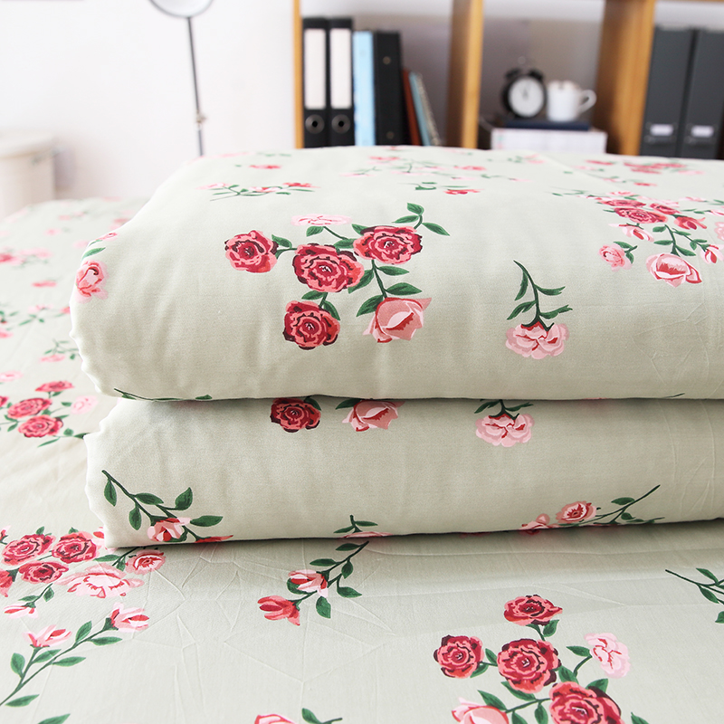 唐朝一只鱼全棉绿底玫瑰斜纹被罩