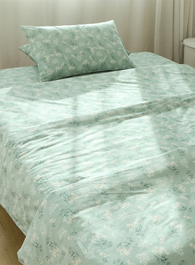 绿色花妃子简约纯棉床单单件全棉学生宿舍单人床笠款可配三四件套