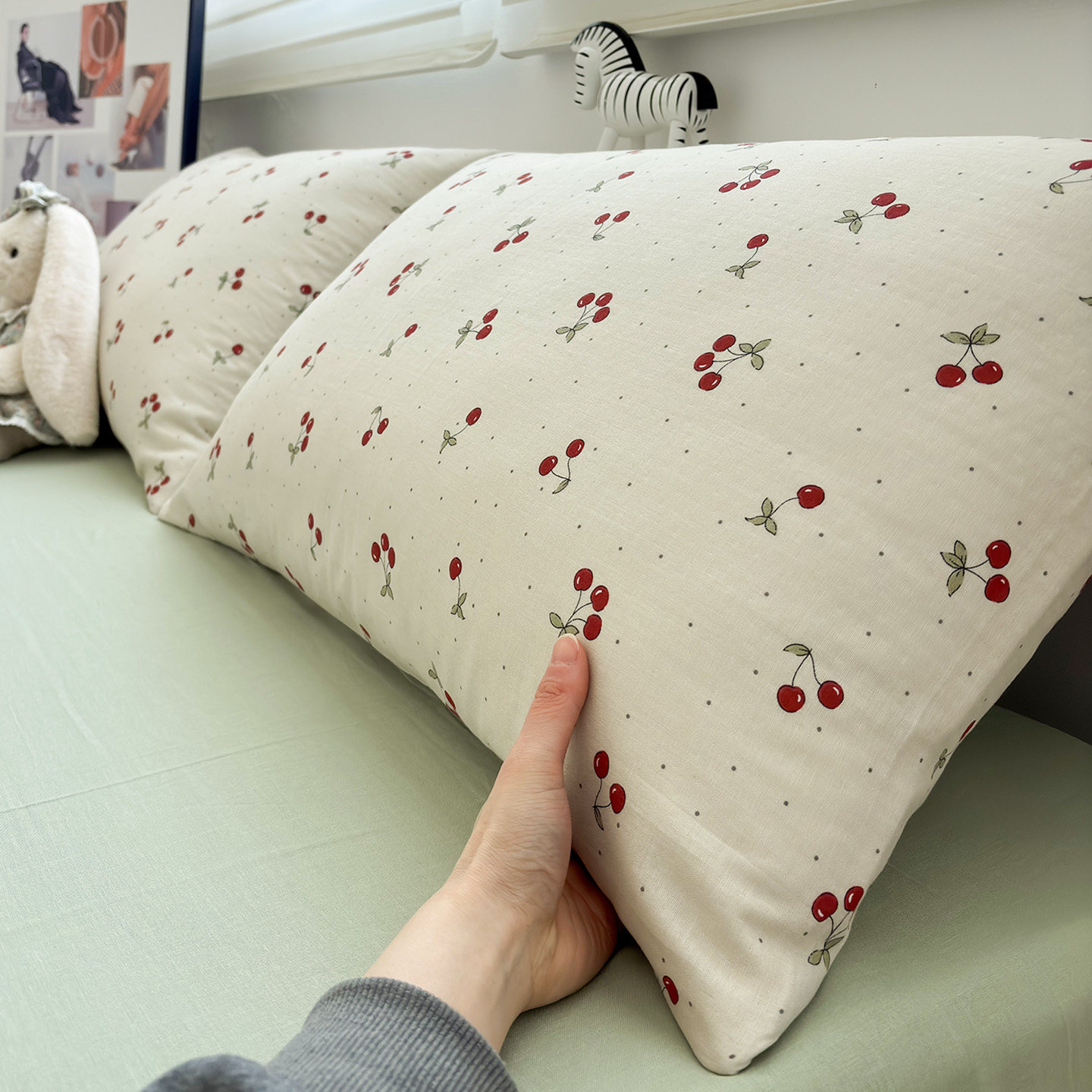 甜樱桃A类双层纱全棉枕套一对装单只48x74cm学生宿舍简约枕头套新