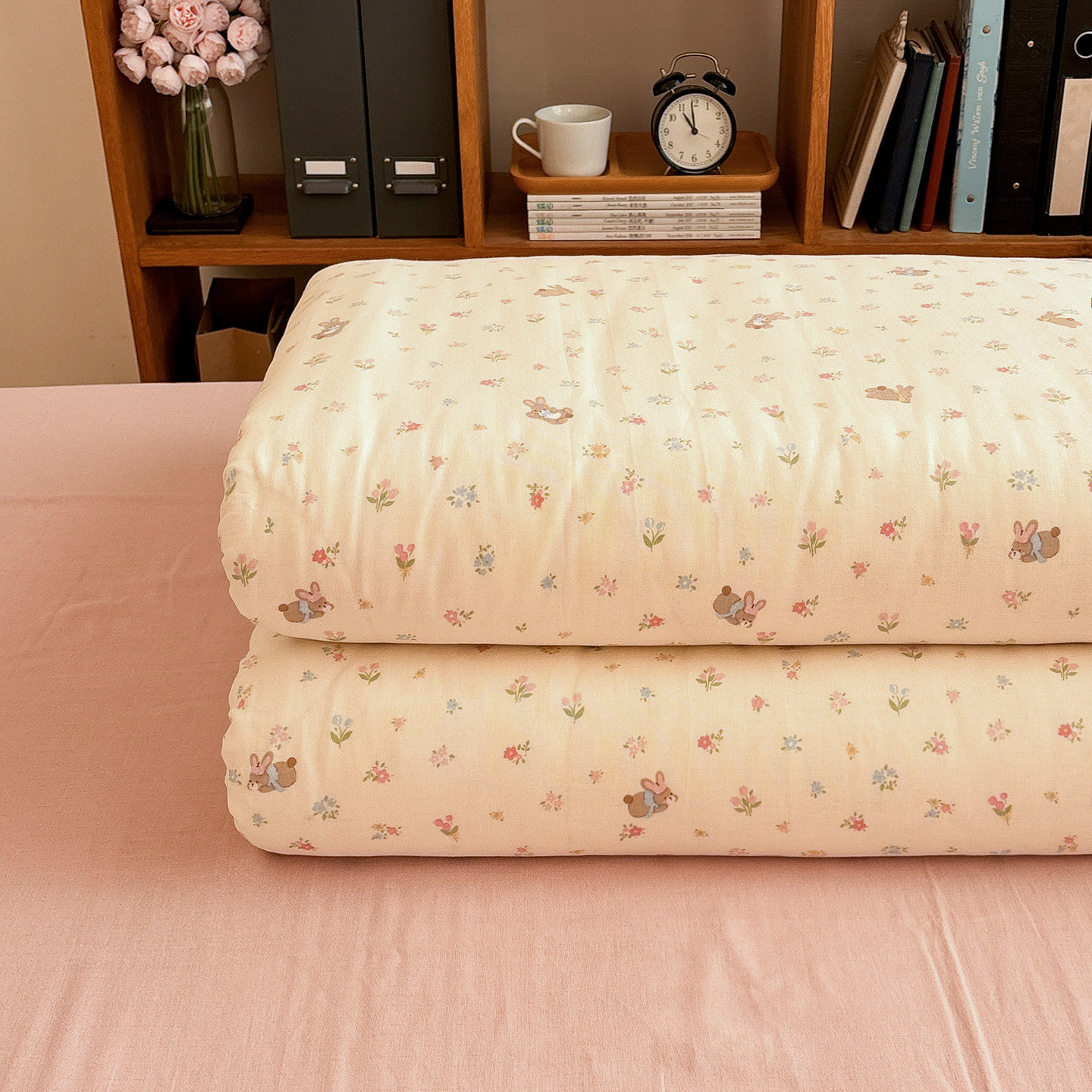 小兔花笺双层纱全棉被套单件180x220x240cm学生宿舍田园纯棉被罩,床上用品,被套,淘宝优惠券,粉丝福利购,淘宝优惠卷