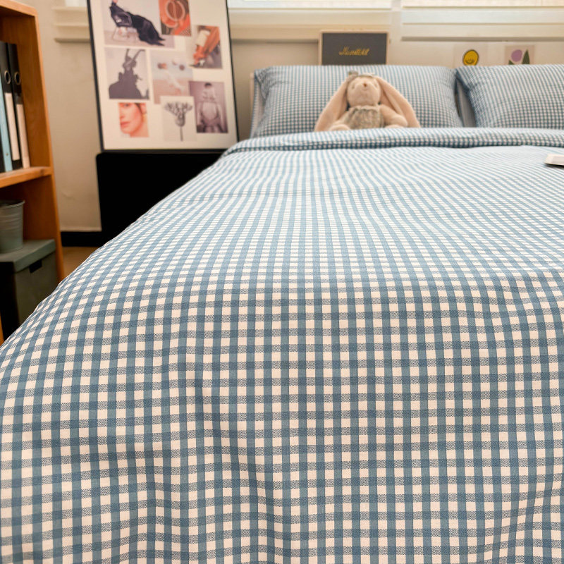 浅蓝小密格纯棉全棉被套床上四件套单件学生宿舍床单双人被罩1.8m