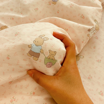 唐朝一只鱼茶花小兔纯棉床单