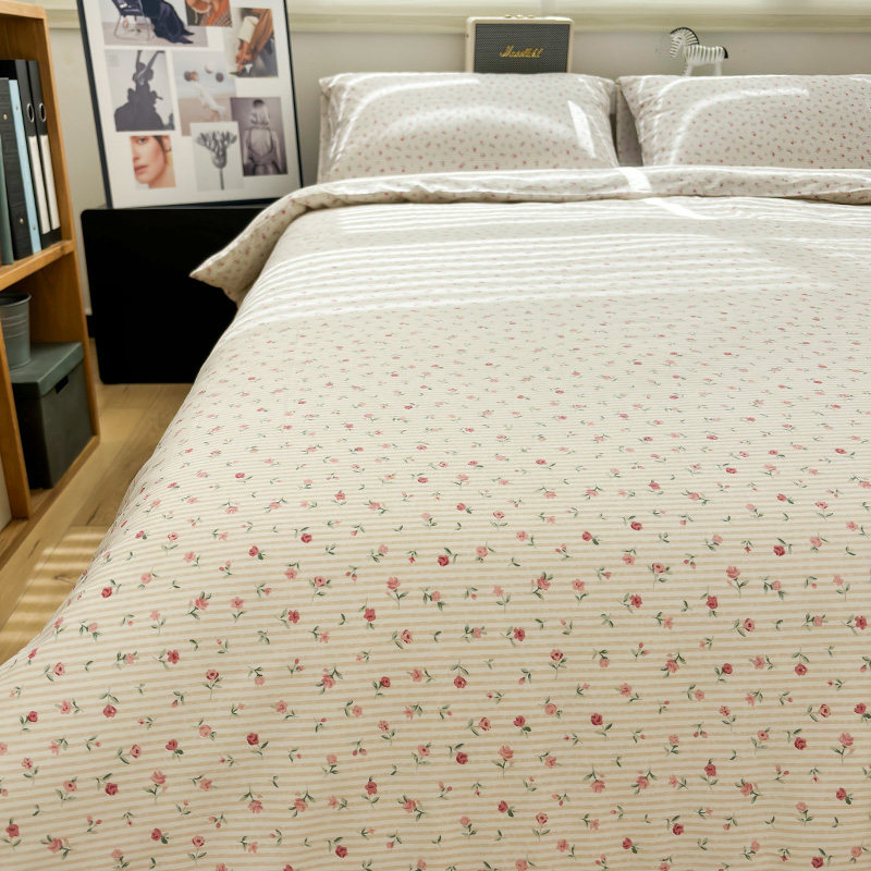 粉玫瑰床上全棉四件套2024新款被套床单宿舍单人3件套被罩100纯棉,床上用品,床品套件/四件套/多件套,淘宝优惠券,粉丝福利购,淘宝优惠卷