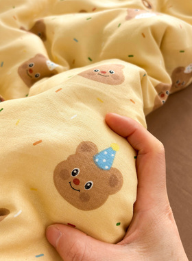 双层纱曲奇小熊纯棉纱布亲肤透气床单床笠被套单件可搭配三四件套
