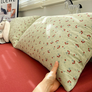 全棉双层纱红樱桃纯棉纱布枕套儿童乳胶枕芯枕头套48x74cm一对装