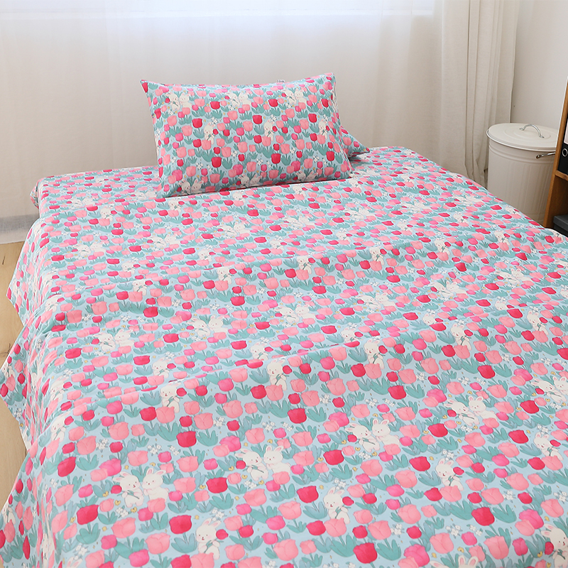 唐朝一只鱼纯棉甜美小兔单人床单