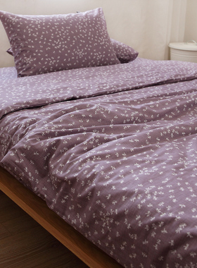 唐朝一只鱼奈良蜻蜓紫色日系卡通动漫全棉床单纯棉被罩床笠可定做