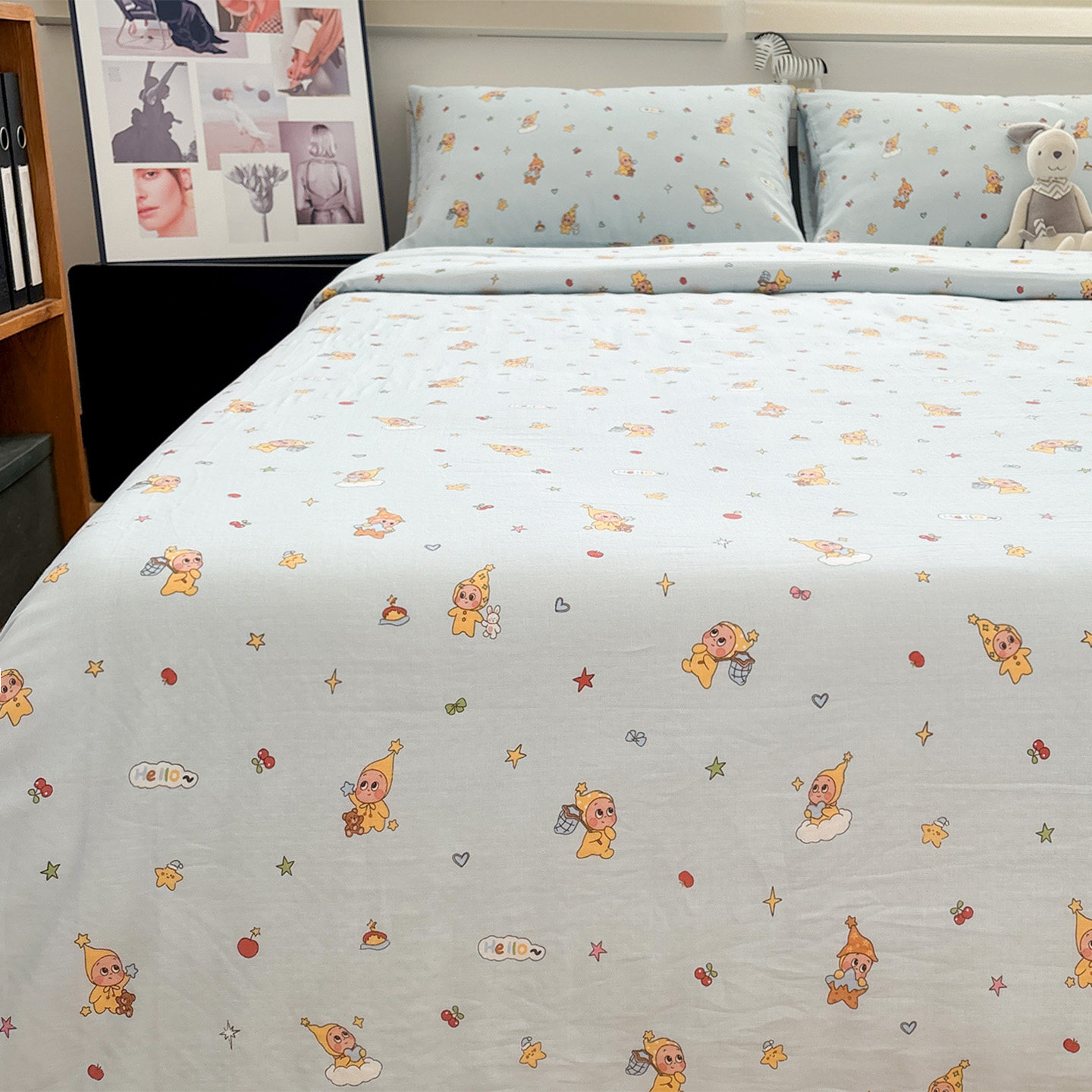 晚安小星星蓝A类超柔双层纱全棉四件套纯棉家用三四件套宿舍四季,床上用品,床品套件/四件套/多件套,淘宝优惠券,粉丝福利购,淘宝优惠卷