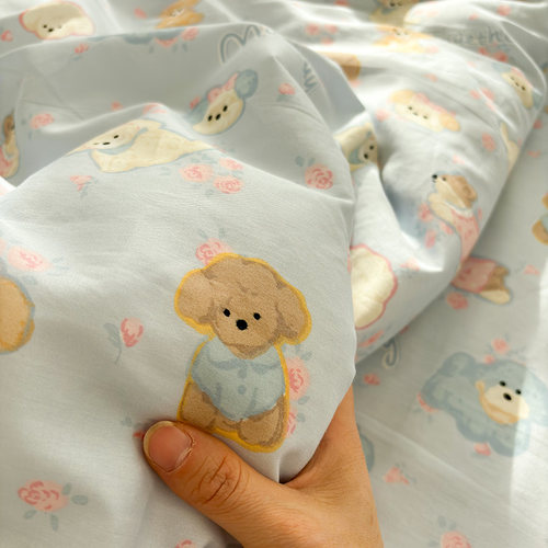 唐朝一只鱼全棉奶fufu蓝卡通床单