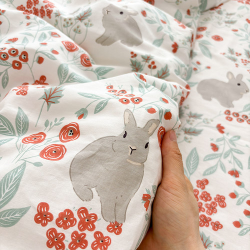 唐朝一只鱼全棉花兔单双人床单